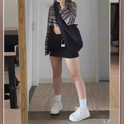 Slightly Fat mm Slimming Look Black Skirt Women's Summer 2024 New Pear-Shaped Body Large Size Flesh-Covering A-Line Hip-Hugging Short Skirt