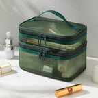[olive green double layer] mesh cosmetic bag