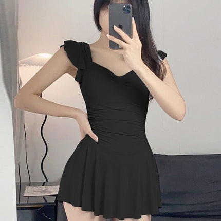 New Swimsuit Women's One-Piece Skirt Style Simple Pure Lust Style Conservative Slim Dress Hot Spring Fashion Vacation Swimsuit
