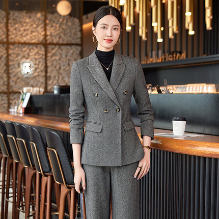 Professional Suit, Feminine Long-Sleeved Suit and Trousers, Autumn and Winter Beautician Hotel Front Desk Work Clothes, Jewelry Store Uniform