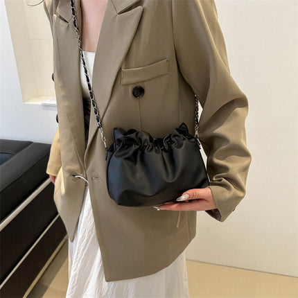 High-End Cross-Body Pleated Niche Mobile Phone Bag Mini Small Bag for Women 2025 New Soft Leather White Bucket Bag