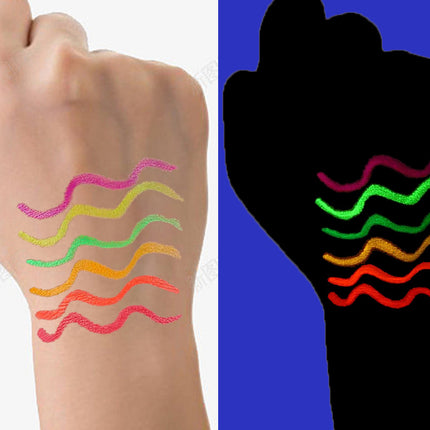 6pcs Glow UV Reactive Glow in the Dark Face and Body Paint Set, Neon Liquid Eyeliner, Mixing Color for Masquerade,Music Festival