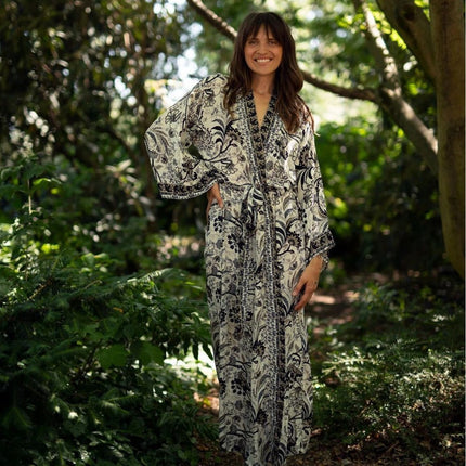 Rayon Beach Cover-Up Summer Positioning Print Bikini Cardigan Bohemian Style Cover-Up Kimono