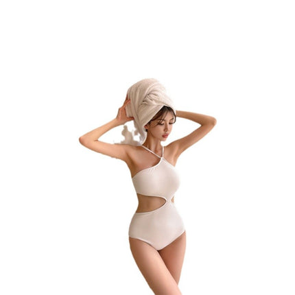 New Swimsuit Women's Design Korean Style Sexy Solid Color High Waist Hollow Beach Seaside Vacation Slim One-piece Swimsuit