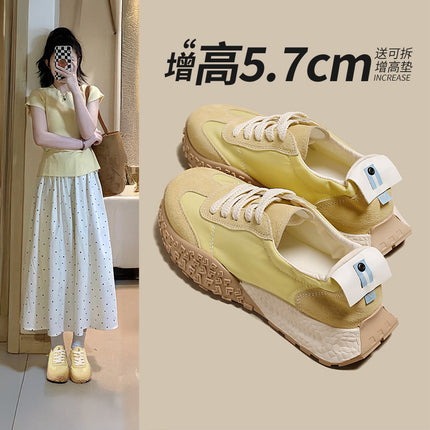 Genuine Leather Retro German Training Shoes for Women 2025 New Spring and Summer Thin Breathable Ballet Forrest Gump Shoes Yellow Casual Sports Shoes