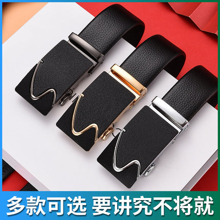 Automatic buckle belt men's business belt covered pig sausage belt versatile trendy belt one-piece delivery factory direct sales
