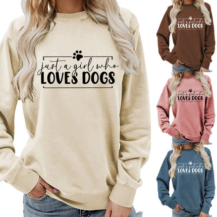 Loves dogs Printed Round Neck Women's Top Sweater Foreign Trade Supply Autumn and Winter Coat Casual Loose European Size Cross
