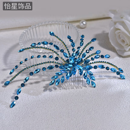 Yixing Fashion Light Luxury Rhinestone Hair Stamp Red Riding Book Same Style Hair Accessories Elegant Flower Blue Hair Comb A269