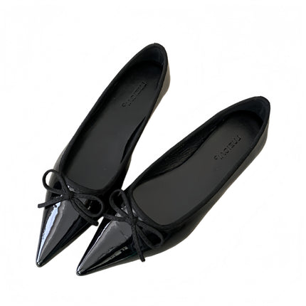 French-Style Bow Shallow Mouth Single Shoes 2025 Early Summer New Slip-On Patent Leather Shoes Versatile Simple Pointed Toe Work Shoes