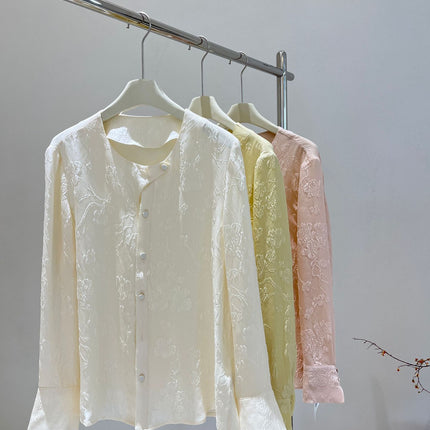 New Chinese-Style Light National Style Silk Shirt for Women, 2026 Spring/Summer New Model, 19 Momme Guanle Crepe Long-Sleeve Mulberry Silk Top