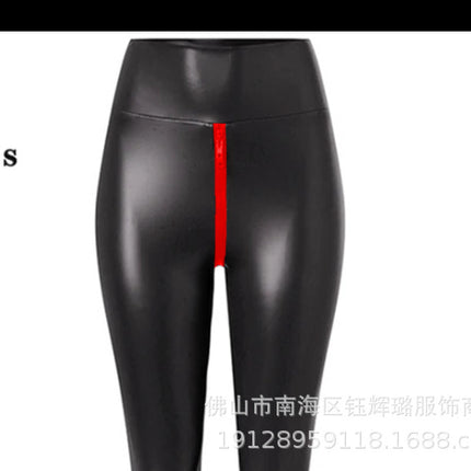 Amazon Crossing Sexy Black Matte pc Leather Open Crotch Pants for Exotic Women