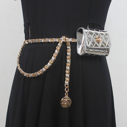 Waist bag chain mini metal waist chain Women's belt bag versatile decorative pants with skirt suit Black
