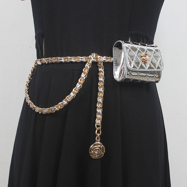 Waist bag chain mini metal waist chain Women's belt bag versatile decorative pants with skirt suit Black