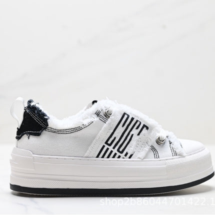 D's Walk'N‘D Embroidered Flats Canvas Shoes Lace-Up Versatile Fashion Sports Women's Sneakers Thick-Soled Shoes