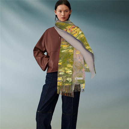 2023 Winter Monet green Sleeping Lotus women's cashmere-like tassel long scarf thick warm shawl scarf scarf scarf scarf