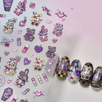Pink Doll Bear Nail Art Sticker Tomoni Embossed Adhesive Cute 5D Nail Sticker Japanese Style Nail Art Accessories