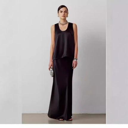Triacetate Satin Fishtail Skirt Women's Slim Fashionable Hip Skirt Elegant Long Skirt Spring and Summer