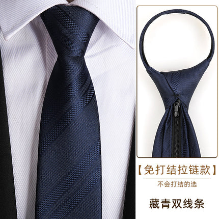 Dress Business Tie Men's and Women's Groom Wedding Black Zipper Korean Narrow No Lazy Striped Bow Tie Plaid
