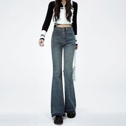 Vintage Jeans Women's Autumn and Winter 2024 New American Style High Waist Slimming All-match Wide Leg Not Sticking Leg Micro Horn Pants