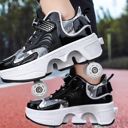 Pulley heloo shoes roller skates four-wheel deformation shoes double-row wheel shoes four-wheel two-wheel skates