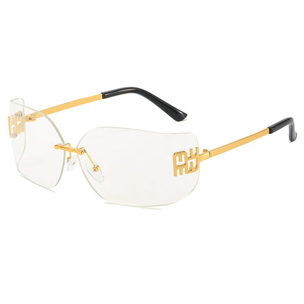 Curved Surface Frameless Sunglasses Women's 2025 New Suit Fit Square Face High Sense Large Frame Small Women's Sunglasses