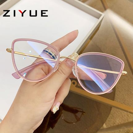 European and American fashion flat glasses women's foreign trade creative metal cat's eye glasses frame trend anti-blue light flat glasses