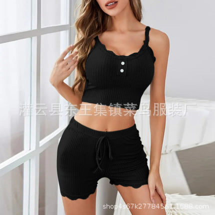 European and American Hot-Selling Fashionable Women's Loungewear Casual Pajamas Women's Lace-Trimmed Camisole Shorts Sexy Hot Girl Women's Clothing