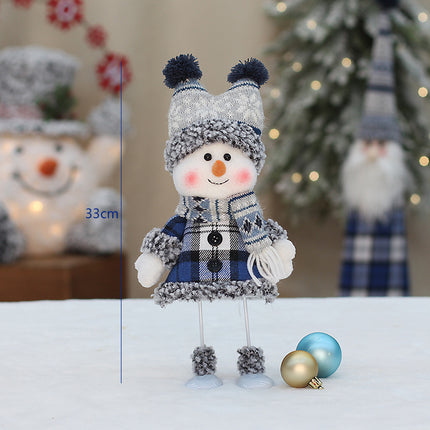 Cross Border Christmas Decorations Ski Snowman Doll Desktop Doll Blue Gauge Fabric Christmas Iron Feet Snowman Ornaments