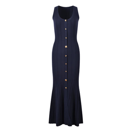 High-Quality Cross-Border Summer French-Style New Sp Model Sleeveless Knit Dress, Sexy Slim-Fit Bodycon Long Dress