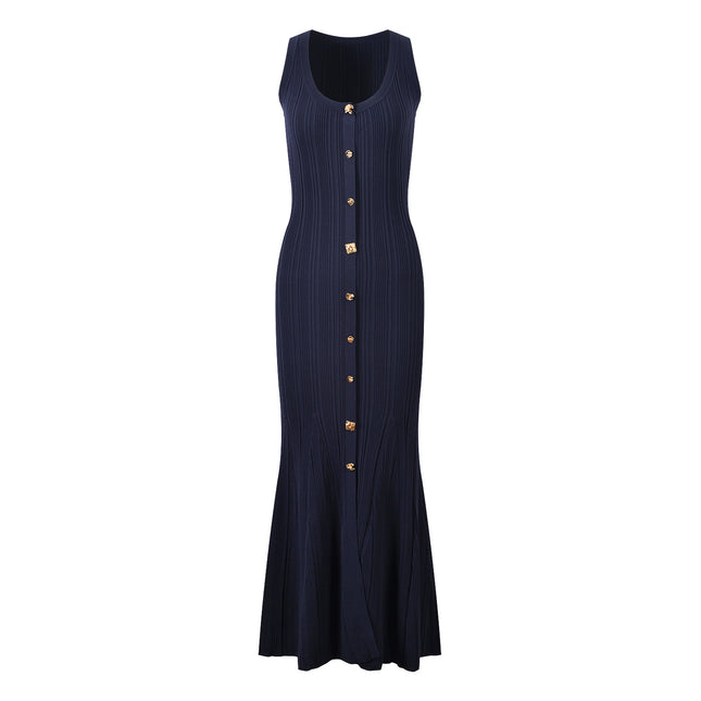 High-Quality Cross-Border Summer French-Style New Sp Model Sleeveless Knit Dress, Sexy Slim-Fit Bodycon Long Dress