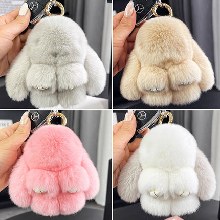 Boutique genuine leather real Rex rabbit plush bunny doll mobile phone pendant bag pendant keychain doll car pendant