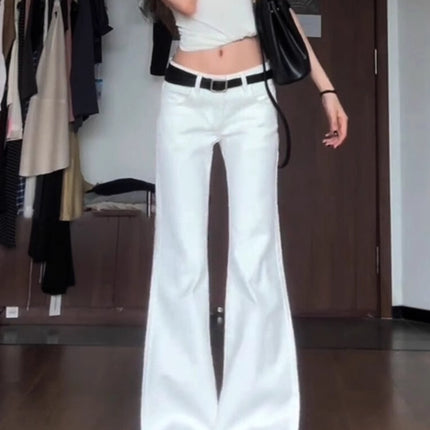 White Low-Rise Flared Jeans for Women 2025 Autumn New Petite Slimming Bell-Bottom Floor-Length Pants