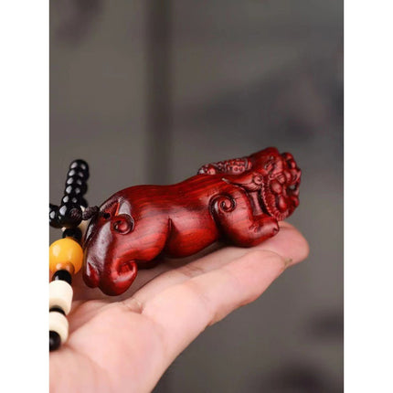 Lobular red sandalwood wood carving handle piece fortune pendant brave play piece text wealth pendant wood text play crafts