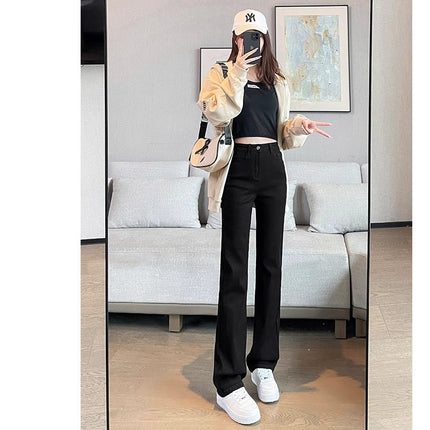 Blue Grey Straight Leg Jeans Women's Fashion All-match Loose High Waist Slimming Smoke Tube Design Sense Narrow Wide Leg Pants