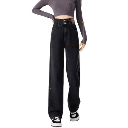 Narrow Wide-leg Jeans Women's Fashionable All-match New Arrival Black Grey High Waist Flesh Covering Slimming Straight Long Pants