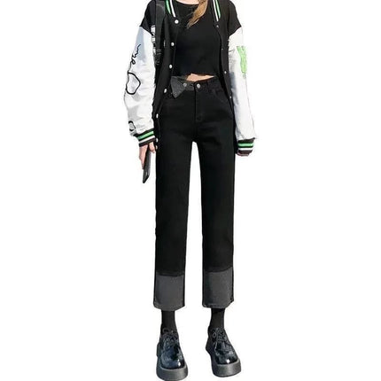 Straight jeans for women spring and summer fashionable slimming casual design pear-shaped split cropped pipe pants
