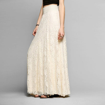New Style High-Waisted Slimming Hollow Lace Skirt Long Floor-Length Lace Pleated Skirt