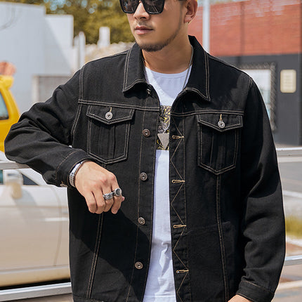 Fertilized Extra Large Loose Denim Coat fleece-lined Thickened plus size Men's Winter Jacket Warm Quilted Two-piece Top