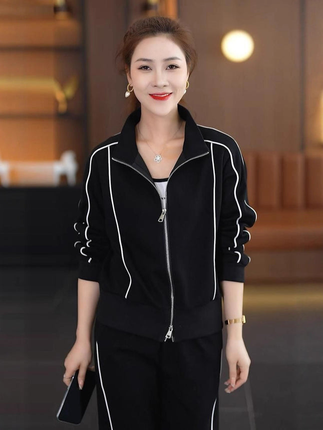 Autumn New Fashion Casual Stylish Slimming Cardigan Set Sports Women's Age-Reducing Sweatshirt and Sweatpants Two-Piece Set
