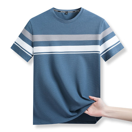 Mingdi Mouse Summer New All-match Loose T-shirt Casual Round Neck Striped Short-sleeved Young and Middle-aged Men's T-shirt Top