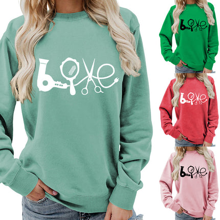 Hair Dryer Mirror Scissors Printed Round Neck Women's Top Sweatshirt Foreign Trade Supply Jacket Casual Loose European Size