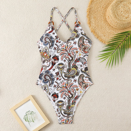 2025 new printed cross slim one-piece swimsuit ladies European and American sexy one-piece bikini swimsuit manufacturers
