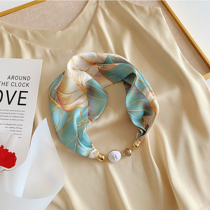 Magnetic Buckle Small Silk Scarf 2023 Women's Autumn and Winter Scarf Pearl Necklace with Shirt Scarf Accessories Pearl Buckle