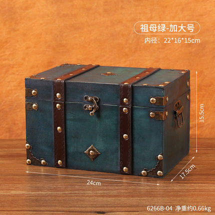 European Retro Wooden Storage Box with Lock Chinese Antique Emerald Square Jewelry Box Photography Props Treasure Box
