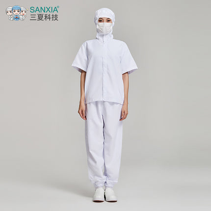 White central kitchen production and processing work clothes unisex anti-static short sleeve hooded food factory work clothes