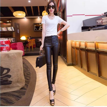 2025 Autumn and Winter Trendy Leather Pants for Women, Fleece-Lined and Thickeneded, Korean Style Tight-Fitting High-Waist Slimming Look Pants for Women, Outer Wear Leggings
