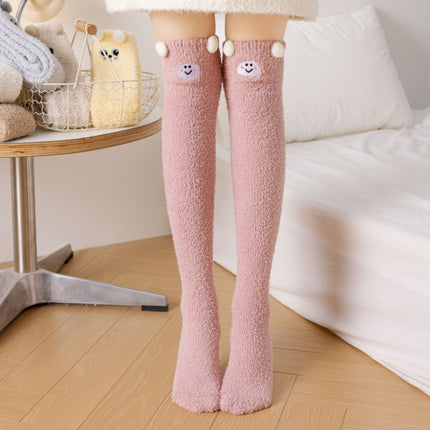 Autumn and Winter Over-The-Knee Extended Coral Floor Socks Cartoon Sleeping Long Tube Warm Plush Embroidered Cute High Socks