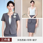 Gray suit + suspenders + skirt / S