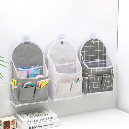 Side with net pocket double pocket fabric storage hanging bag student dormitory storage artifact wall hanging storage bag