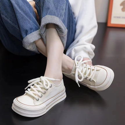 6733 Canvas Shoes for Women 2024 Summer Breathable Low-Top Thick-Soled Dopamine Cream Mango Toe White Casual Shoes